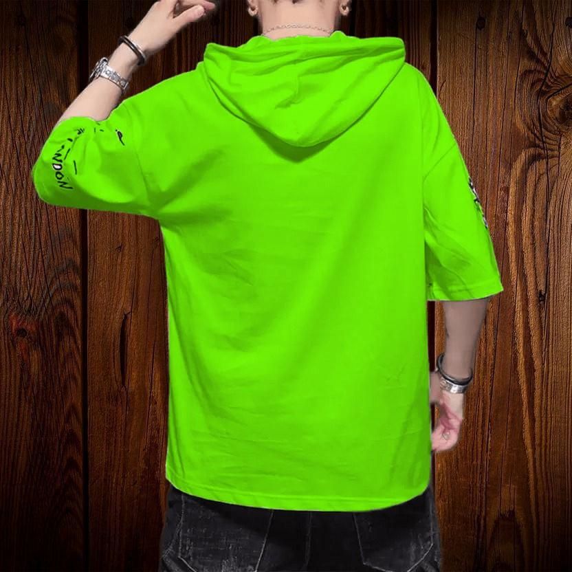 Cotton Printed Half Sleeves Mens Hooded Neck T-Shirt