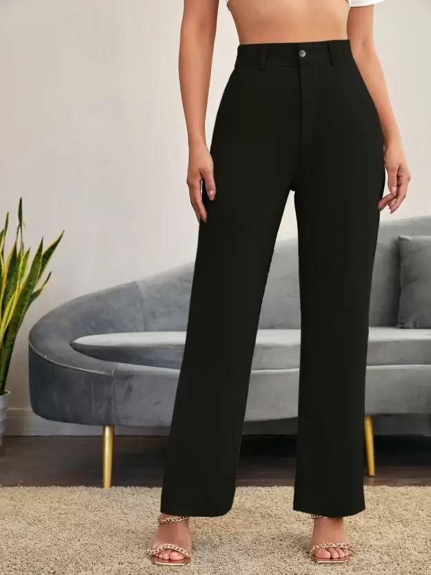 Elegant Pista & Black Lycra Solid Trousers Combo For Women