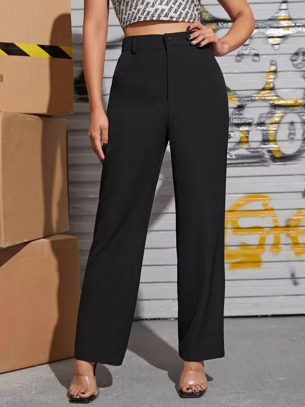 Elegant Grey & Black Lycra Solid Trousers Combo For Women